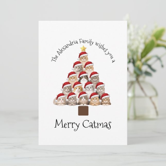 Merry Catmas Personalized Family Christmas Holiday Julkort (Stående Fram)