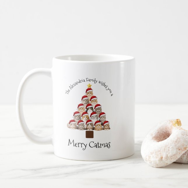 Merry Catmas Personalized Family Christmas Holiday Kaffemugg (Med munk)