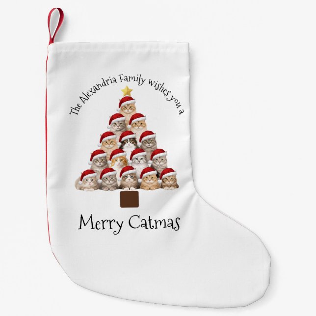 Merry Catmas Personalized Family Christmas Holiday Liten Julstrumpa (Framsidan)