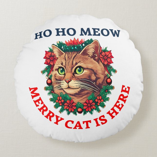 Merry Catmas Rund Kudde (Framsidan)