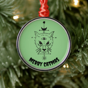 Merry Catmas Spooky Cat Lover Horror Julgransprydnad Metall