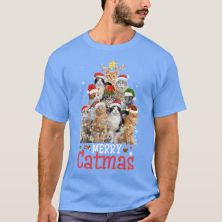Merry Catmas Xmas Gift Funny Cat Christmasree vint T Shirt