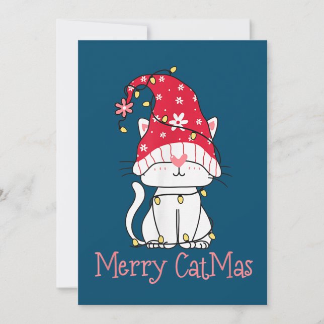 Merry Catmas Xmas Gift Funny Cute Gnomes Cat Inbjudningar (Framsida)
