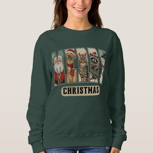 MERRY Character Collage Christmas Shirt Gift T Shirt (Framsida)