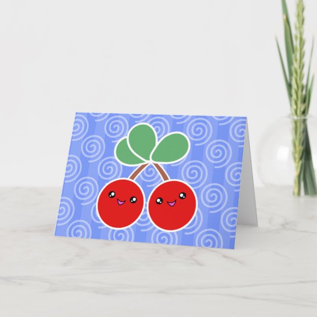Merry Cherries Kawaii Birthday Card Kort (Framsida)