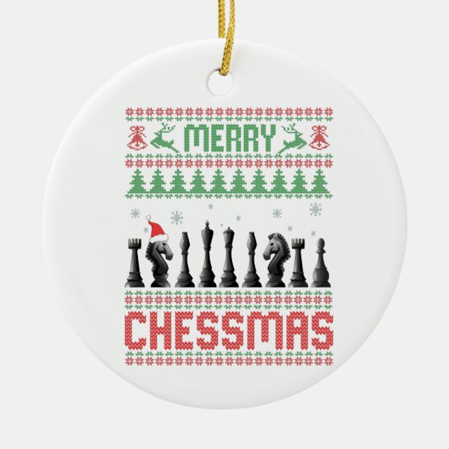 Merry Chessmas Funny Chess christmas Ugly Sweater Julgransprydnad Keramik (Framsidan)
