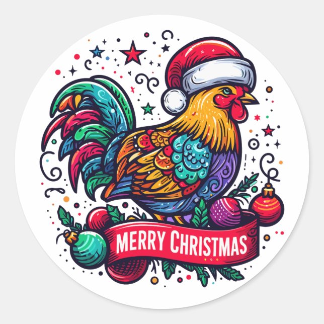 Merry Chickenmas Runt Klistermärke (Framsida)
