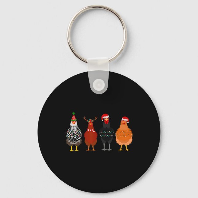 Merry Chickmas Chicken jul Ljus Santa Hat Nyckelring (Framsida)