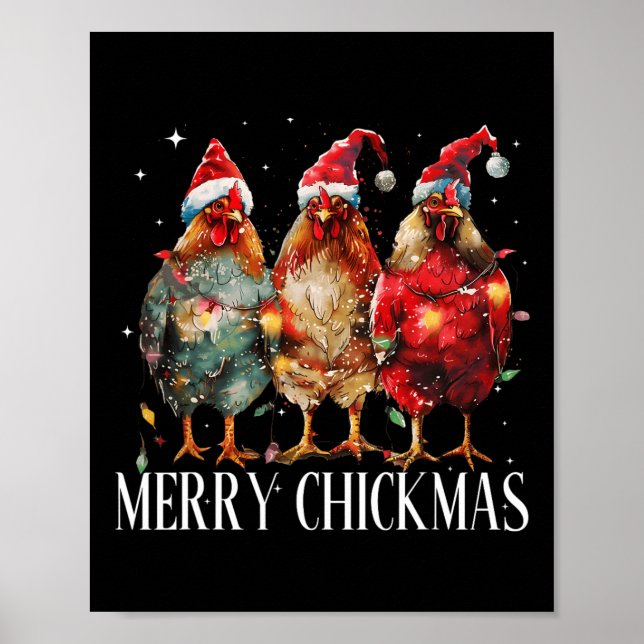 Merry Chickmas Chicken jul Ljus Santa Hat Poster (Framsidan)