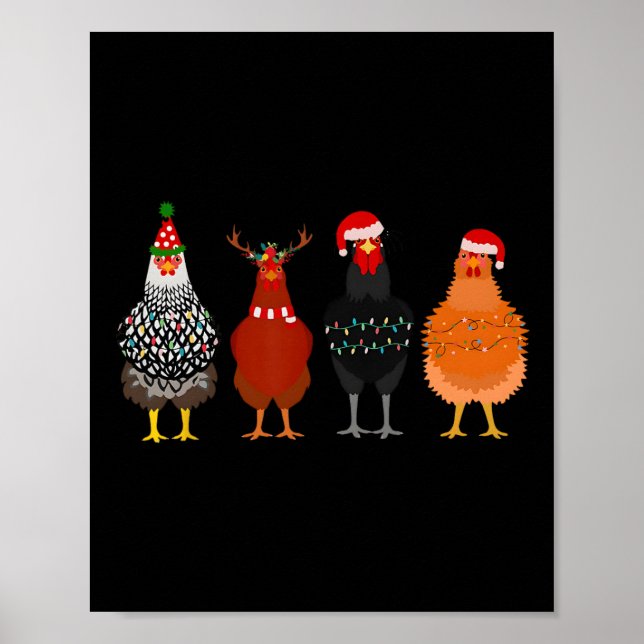 Merry Chickmas Chicken jul Ljus Santa Hat Poster (Framsidan)