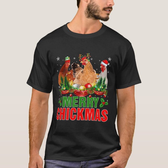 Merry Chickmas Chickens Santa Hat Farmers Christma T Shirt (Framsida)