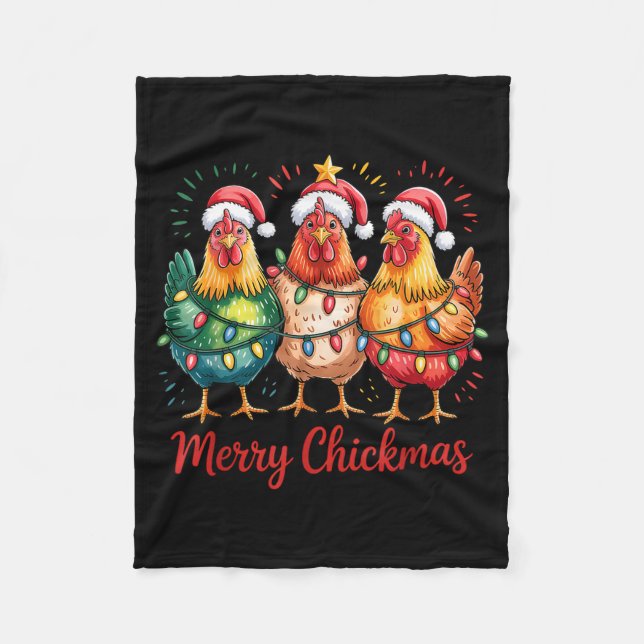 Merry Chickmas Christmas Chicken Santa Hat Chicken Fleecefilt (Framsidan)