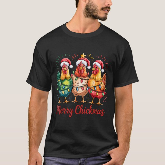Merry Chickmas Christmas Chicken Santa Hat Chicken T Shirt (Framsida)
