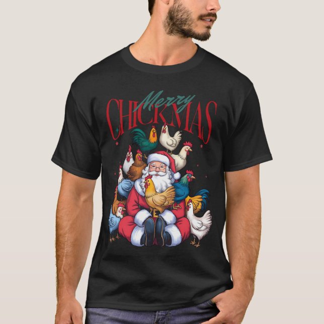 Merry Chickmas Funny Chicken jul T Shirt (Framsida)