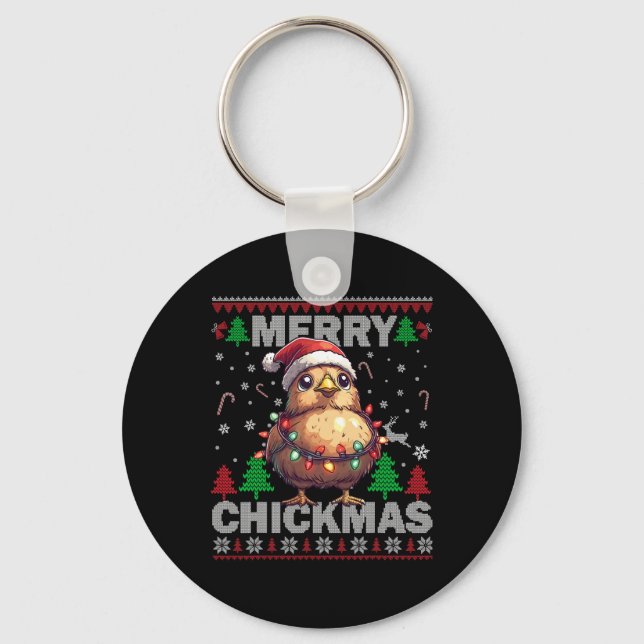 Merry Chickmas Funny Chicken jul Ugly for Bo Nyckelring (Framsida)