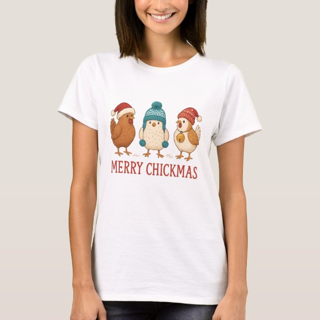Merry Chickmas Funny jul Chickens Winter T Shirt (Framsida)