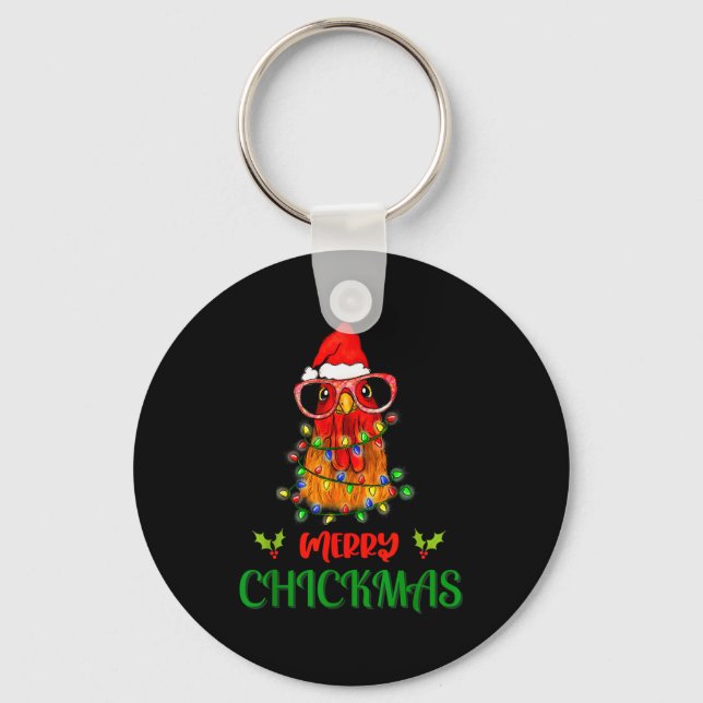 Merry Chickmas Ornament Lights Chicken Farmer Chri Nyckelring (Framsida)