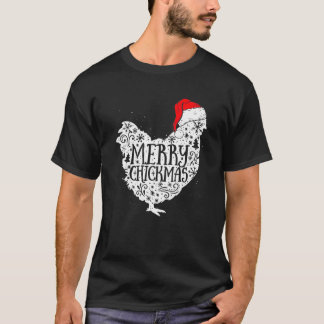 Merry Chickmas Red Play Pajama Chicken Santa Hat T Shirt