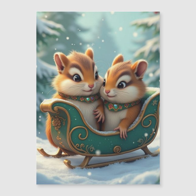 Merry chipmunk christmas magnetisk inbjudningskort (Framsida)