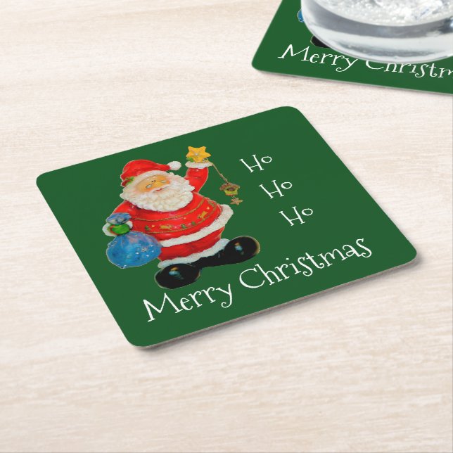 Merry Chirstmas med Santa Beverage Coasters Underlägg Papper Kvadrat (Vinklad)