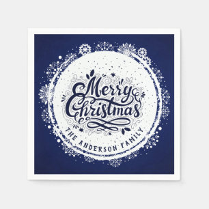 Merry Chirtsmas (ung. blå och vit minimal Elegant) Pappersservett