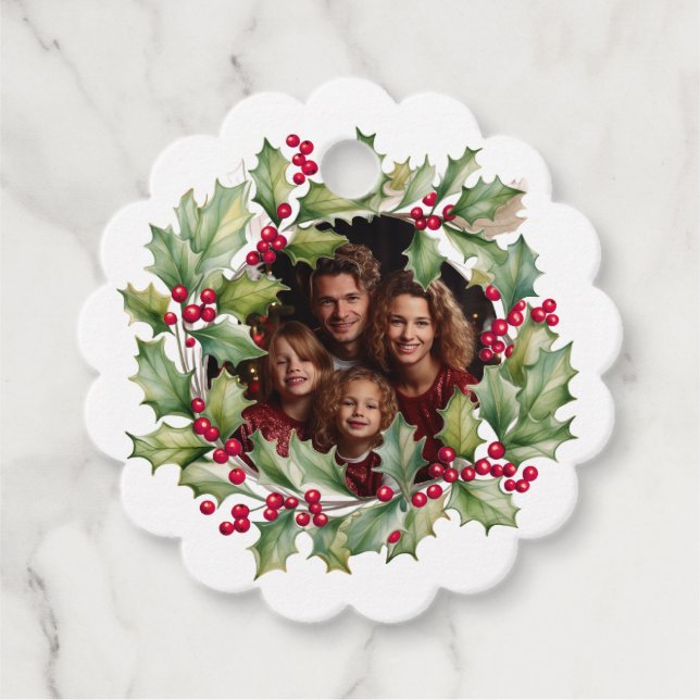 Merry Chistmas Editable Photo Family Gåvor Etiketter (Framsida)