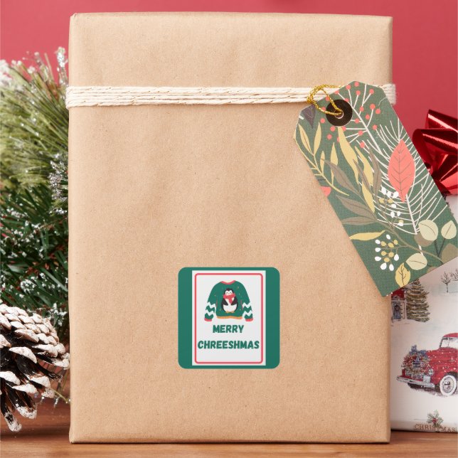 Merry Chreeshmas Penguin Sweater Fyrkantigt Klistermärke (Semester)