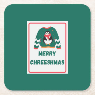 Merry Chreeshmas Penguin Sweater Underlägg Papper Kvadrat