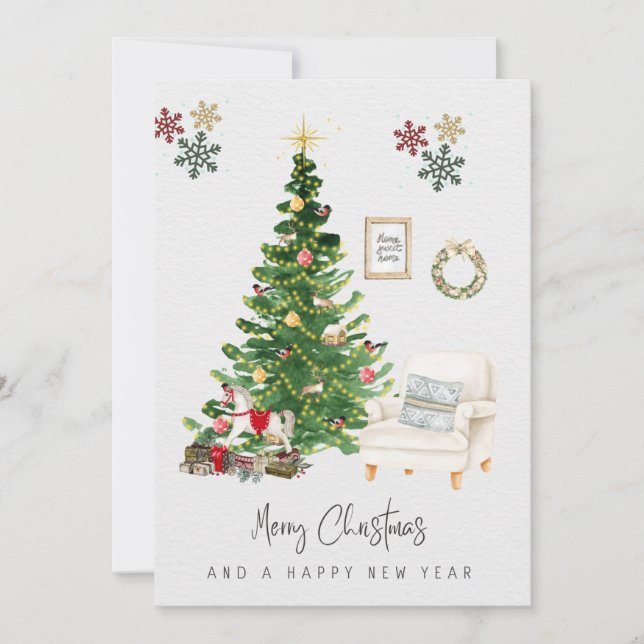 Merry Chrismas And Happy New Year Holiday Card Julkort (Framsida)