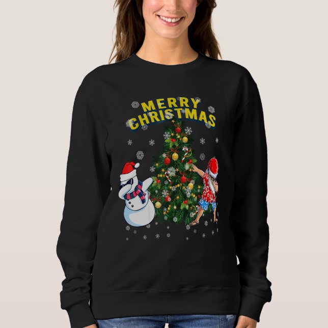 Merry Chrismas Dabbing Santa Träd Snögubbe T Shirt (Framsida)