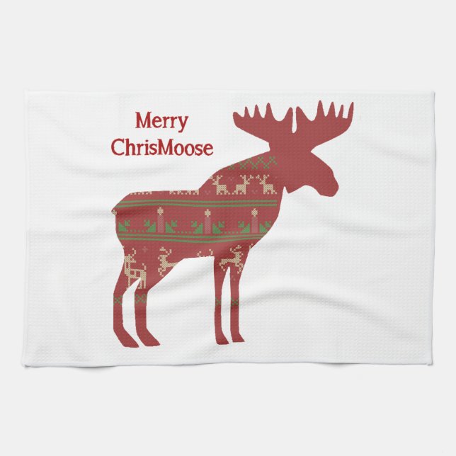 Merry ChrisMoose Lundny Jul Moose Animal Art Kökshandduk (Horisontell)