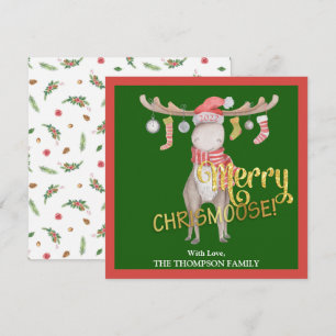 Merry ChrisMoose Watercolor jul Kort