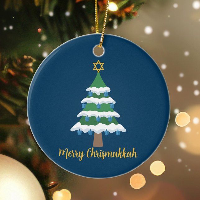 Merry Chrismukah Cute Hanukkah jul Julgransprydnad Keramik (Skapare uppladdad)
