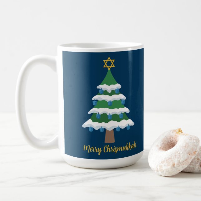 Merry Chrismukah Cute Hanukkah jul Kaffemugg (Med munk)