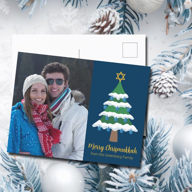 Merry Chrismukah Cute Hanukkah-julfoto Helg Vykort (Skapare uppladdad)