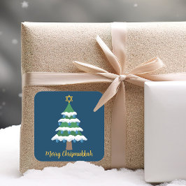 Merry Chrismukah Cute Hanukkah Julgran Fyrkantigt Klistermärke