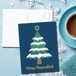 Merry Chrismukah Cute Hanukkah Julgran Vykort