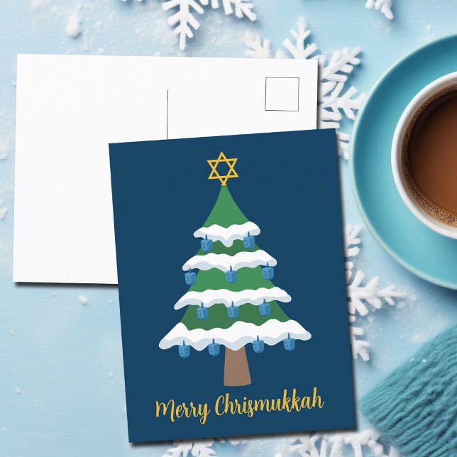 Merry Chrismukah Cute Hanukkah Julgran Vykort (Skapare uppladdad)