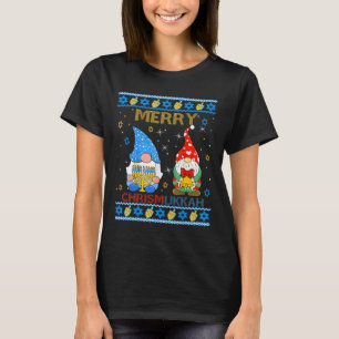 Merry Chrismukah Funny Gnomes jul och Hanuk T Shirt