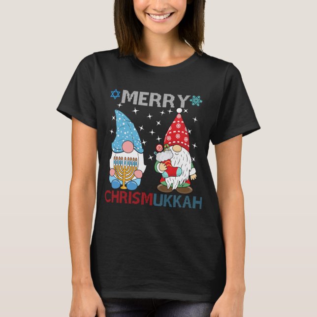 Merry Chrismukah Funny Gnomes T Shirt (Framsida)