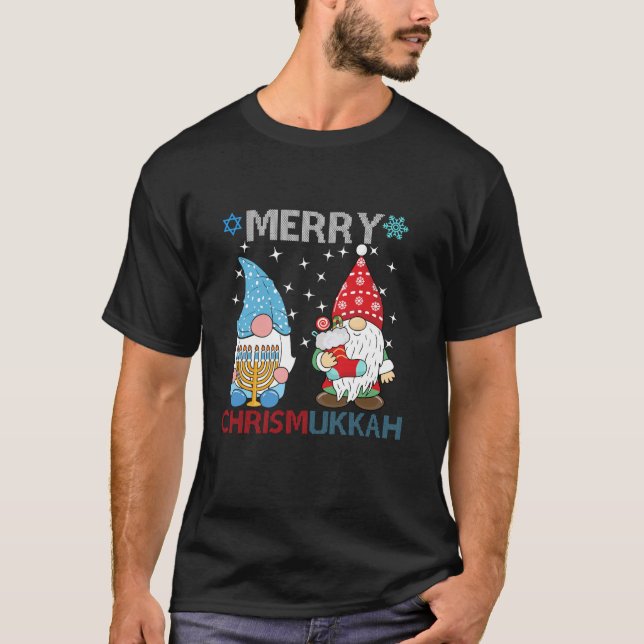 Merry Chrismukah Funny Gnomes T Shirt (Framsida)