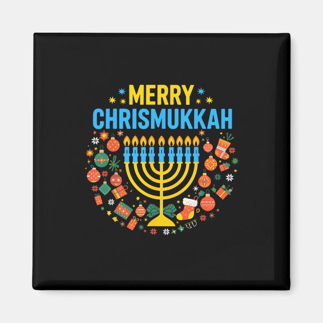 Merry Chrismukah God jul Lycklig Chanukah J Magnet (Framsidan)