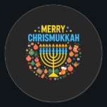 Merry Chrismukah God jul Lycklig Chanukah J Runt Klistermärke<br><div class="desc">Merry Chrismukah God jul Lycklig Chanukah judish ()</div>