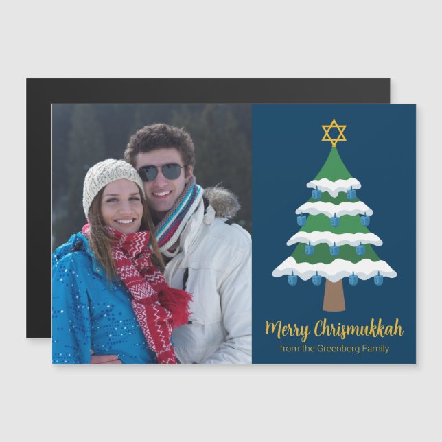 Merry Chrismukah Jewish Helgdag Photo Magnet Card (Fram/baksida)