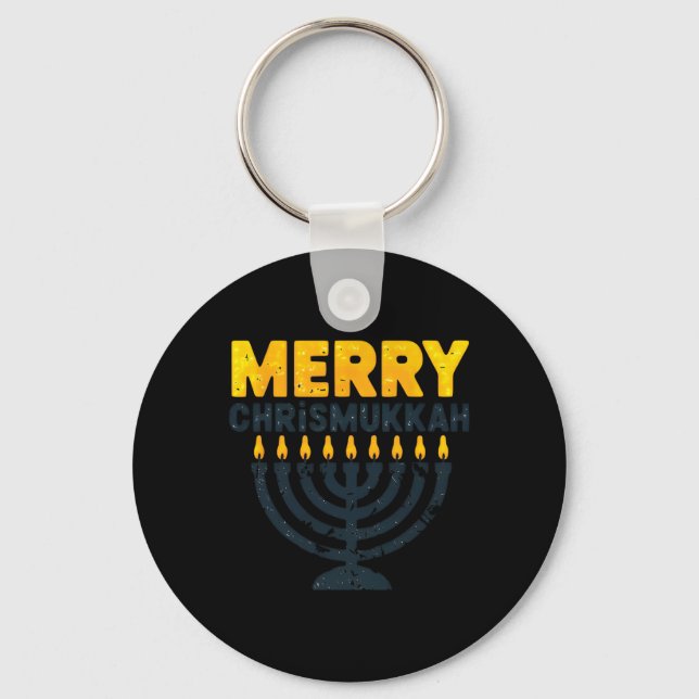 Merry Chrismukah jul Hanukkah Chanukiah Gif Nyckelring (Framsida)