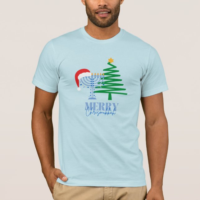 Merry Chrismukah Light Blue T-Shirt (Framsida)