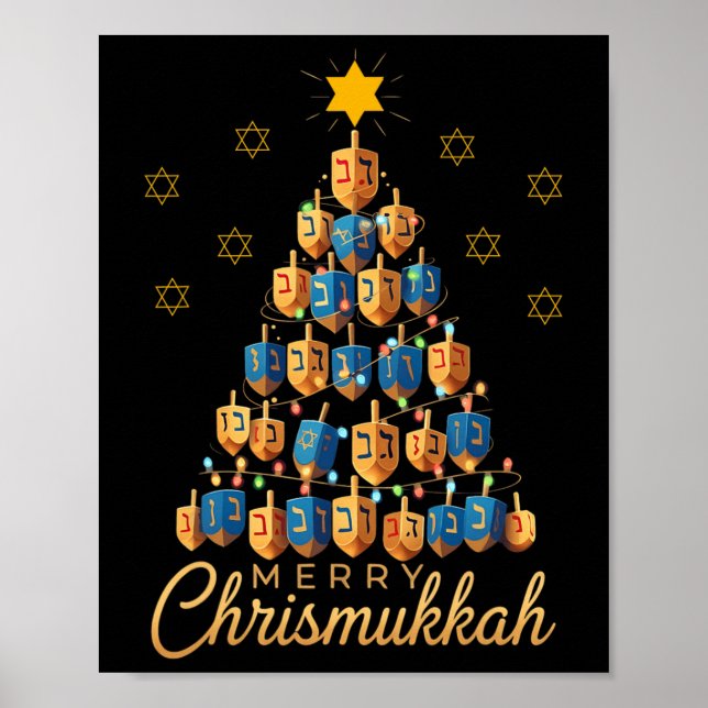 Merry Chrismukah Lycklig Chanukkah Dreidel Christm Poster (Framsidan)