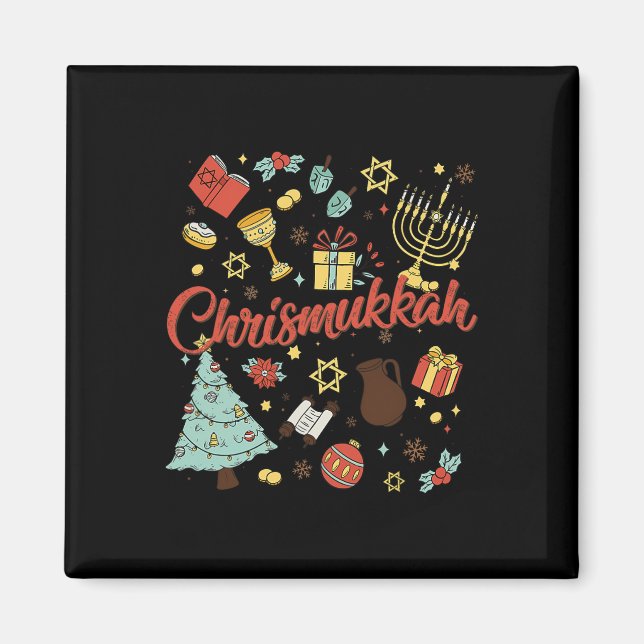 Merry Chrismukah Lycklig jul Hanukkah 1 Magnet (Framsidan)