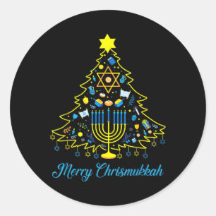 Merry Chrismukah Lycklig jul Hanukkah 2 Runt Klistermärke