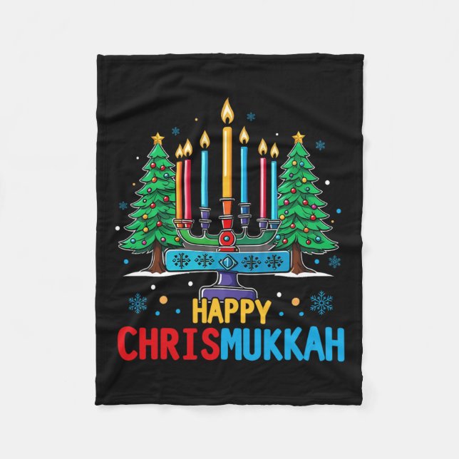 Merry Chrismukah Lycklig jul Hanukkah 3 Fleecefilt (Framsidan)
